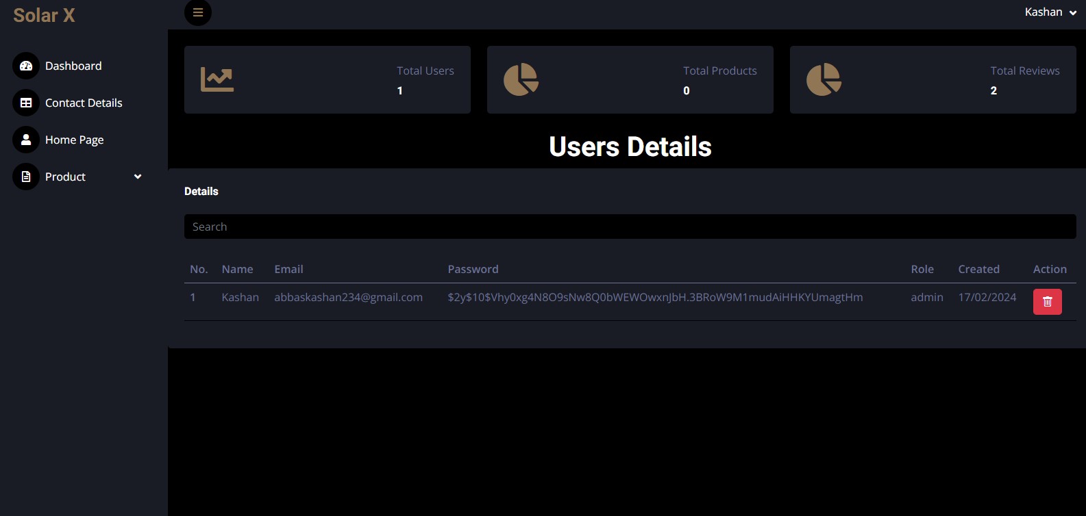 Solar X Admin Interface Image